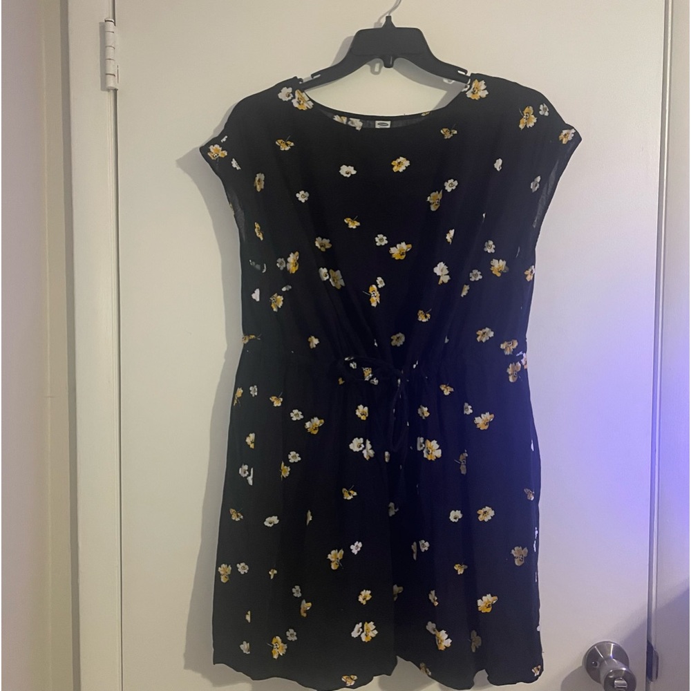 Cute Black Summer Dress with Yellow Flowers